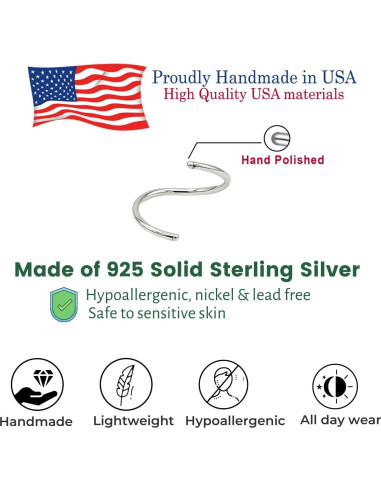 3 Pares de Aros de Nariz Plata Esterlina 925 Hechos a Mano 6-8mm