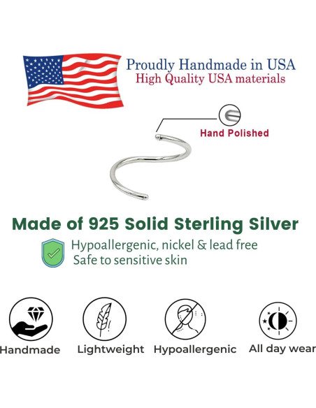 3 Pares de Aros de Nariz Plata Esterlina 925 Hechos a Mano 6-8mm