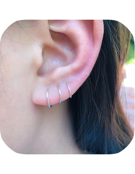 3 Pares de Aros de Nariz Plata Esterlina 925 Hechos a Mano 6-8mm