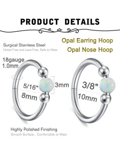 Anillo de Nariz Opal 18g MODRSA Plata 8mm 10mm 2 Piezas 2