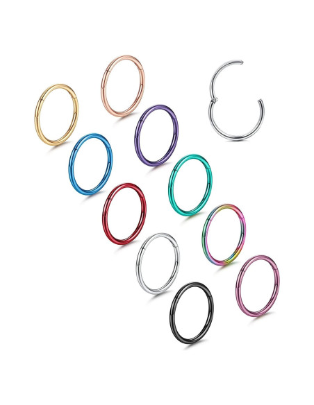 Set de 10 Aros de Septum Besteel 18G Acero Quirúrgico 10MM