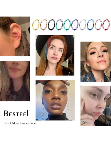 Set de 10 Aros de Septum Besteel 18G Acero Quirúrgico 10MM