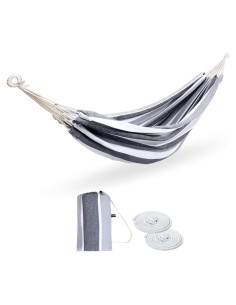 Hamaca Doble ROOITY Extra Grande Rayas Grises y Blancas