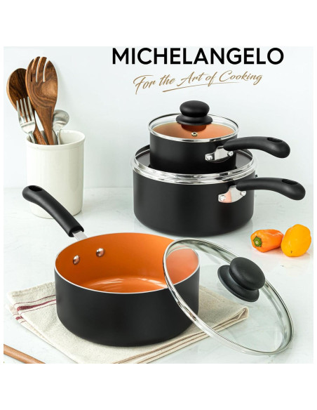 Cacerolas Antiadherentes MICHELANGELO 1+2+3L con Tapa