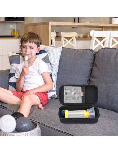 Funda Dura BOVKE para Inhalador de Asma y Espaciador - Negro