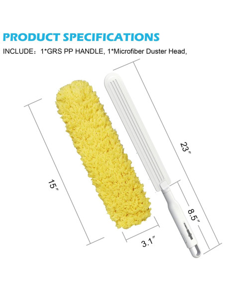 Plumero de Microfibra EHOMGUI Amarillo Lavable y Reutilizable