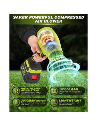 Saker Soplador de Hojas Inalámbrico 21V Verde 180000 RPM