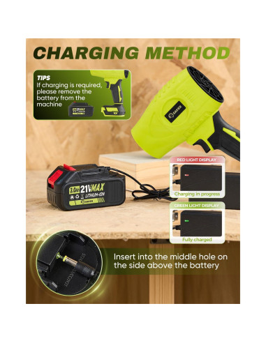 Saker Soplador de Hojas Inalámbrico 21V Verde 180000 RPM