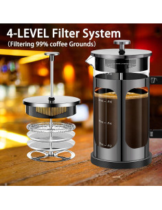 Prensa Francesa YMMIND 1000ml 5-6 Tazas Vidrio Borosilicato 2