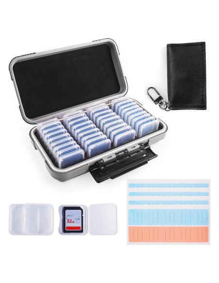 Estuche para 36 Tarjetas de Memoria SD - Gris con 36 Cajas Transparentes