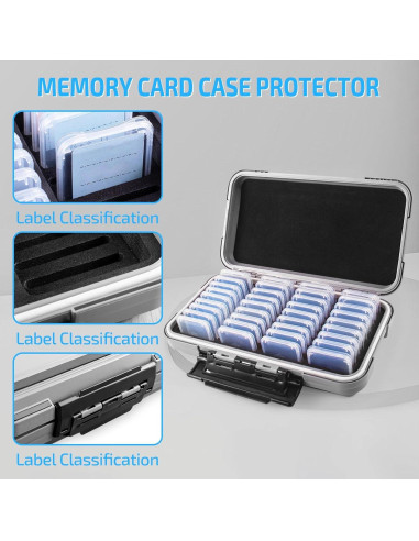 Estuche para 36 Tarjetas de Memoria SD - Gris con 36 Cajas Transparentes