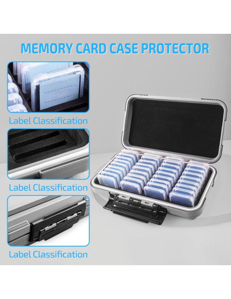 Estuche para 36 Tarjetas de Memoria SD - Gris con 36 Cajas Transparentes
