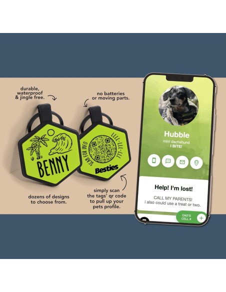 Etiqueta de Identificación Silicona Besties Pets QR Personalizada