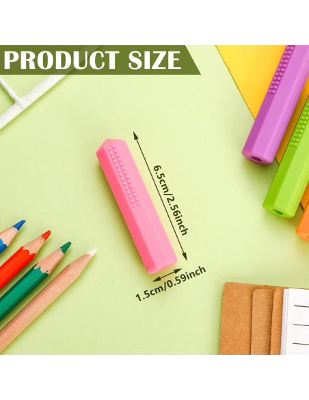 Tapones de Lápiz Masticables Teling - 8 Piezas Silicona - Rosa, Naranja, Púrpura, Verde - 6.5 x 1.5 cm