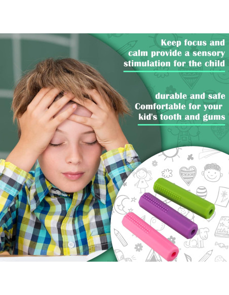 Tapones de Lápiz Masticables Teling - 8 Piezas Silicona - Rosa, Naranja, Púrpura, Verde - 6.5 x 1.5 cm