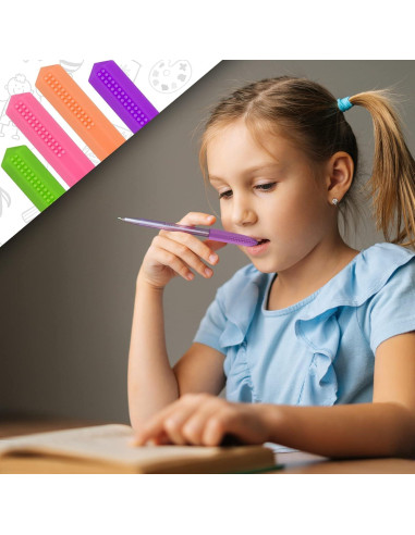 Tapones de Lápiz Masticables Teling - 8 Piezas Silicona - Rosa, Naranja, Púrpura, Verde - 6.5 x 1.5 cm