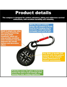 Mini Brújula de Supervivencia RAPOBRIX con Carabiner 5.3cm 2