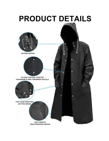Abrigo de Lluvia Reutilizable EVA Negro XXL para Hombre