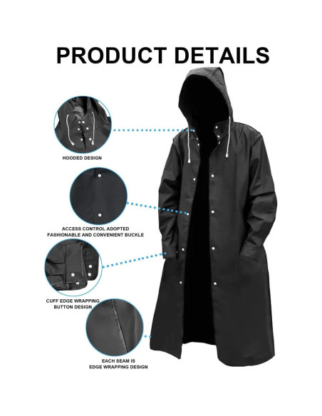 Abrigo de Lluvia Reutilizable EVA Negro XXL para Hombre