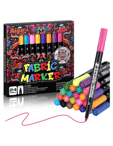 Juego de 24 Marcadores de Tela JIANTA Multicolor Punta Fina