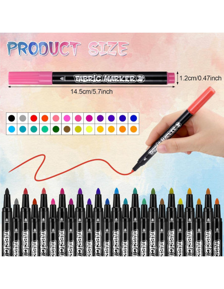 Juego de 24 Marcadores de Tela JIANTA Multicolor Punta Fina