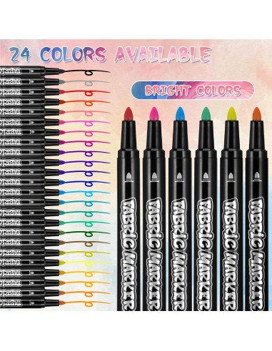 Juego de 24 Marcadores de Tela JIANTA Multicolor Punta Fina