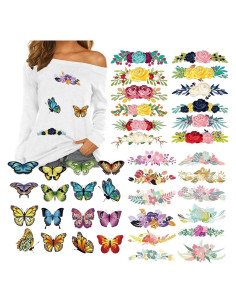 Parches de Transferencia de Calor Adonisaon 40 Pcs Flores y Mariposas