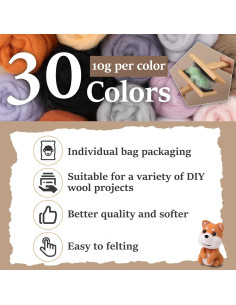 Kit de Fieltro con Aguja ZXIIXZ 30 Colores 300g Manualidades 2