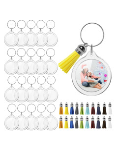 20 Llaveros de Foto Acrílico Transparentes con Borlas DIY