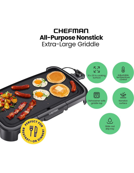 Plancha Eléctrica Chefman 10x20cm Antiadherente con Control