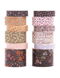 Juego de 12 Rollos de Cinta Washi Floral Songdao 2m 10-30mm