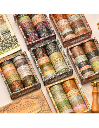 Juego de 12 Rollos de Cinta Washi Floral Songdao 2m 10-30mm