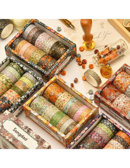 Juego de 12 Rollos de Cinta Washi Floral Songdao 2m 10-30mm