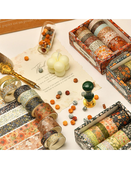 Juego de 12 Rollos de Cinta Washi Floral Songdao 2m 10-30mm