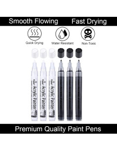 Marcadores de Pintura Acrílica EBOT 0.7mm Paquete de 6 Negro y Blanco 2