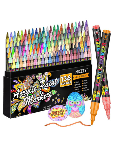 Marcadores de Pintura Acrílica NICETY 136 Colores Punta Fina