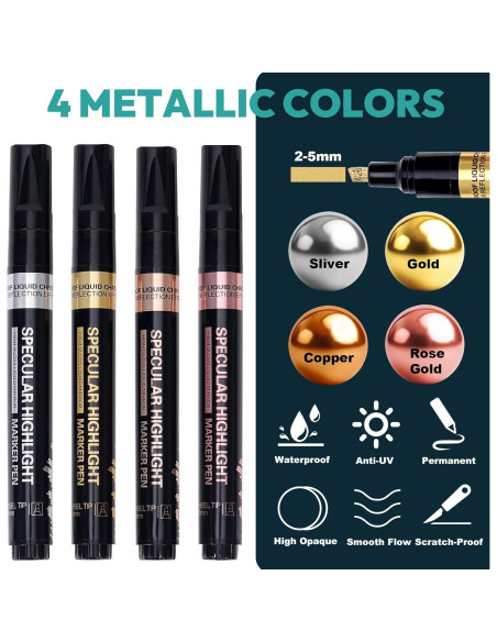 Marcadores Cromados Resiners 4 Colores 2-5mm para Resina