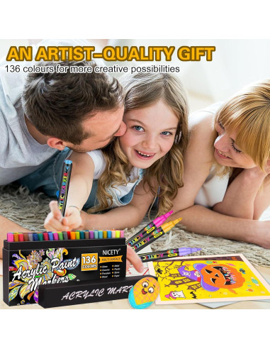Marcadores de Pintura Acrílica NICETY 136 Colores Punta Fina