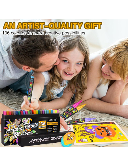 Marcadores de Pintura Acrílica NICETY 136 Colores Punta Fina