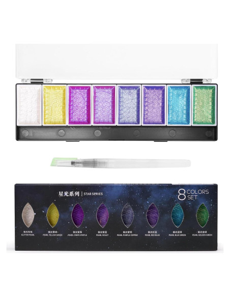 Set de Acuarelas Metálicas LIGHTWISH, 8 Colores Brillantes