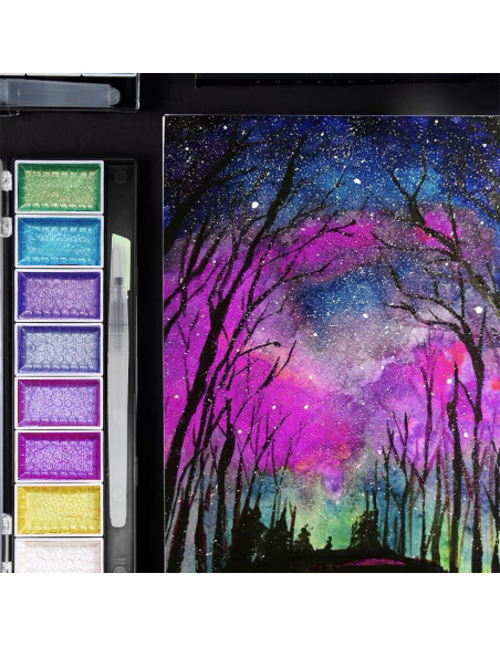 Set de Acuarelas Metálicas LIGHTWISH, 8 Colores Brillantes