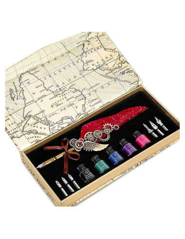 Juego de Caligrafía NC con Pluma de Pavo Real y Tinta