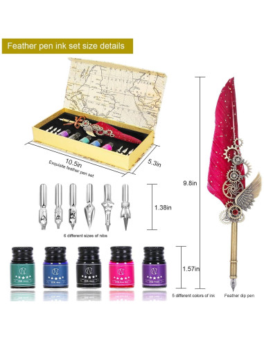 Juego de Caligrafía NC con Pluma de Pavo Real y Tinta