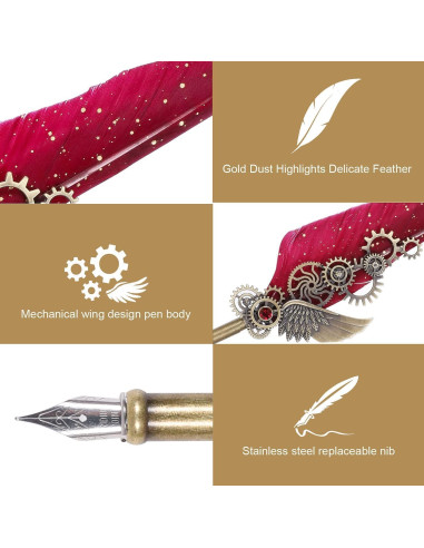 Juego de Caligrafía NC con Pluma de Pavo Real y Tinta