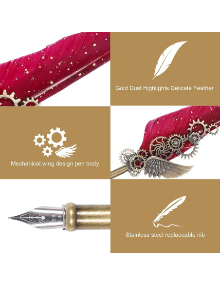 Juego de Caligrafía NC con Pluma de Pavo Real y Tinta