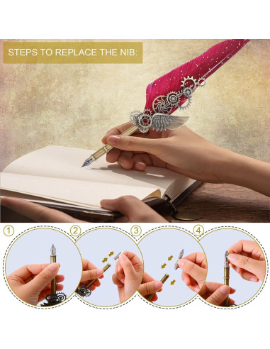 Juego de Caligrafía NC con Pluma de Pavo Real y Tinta