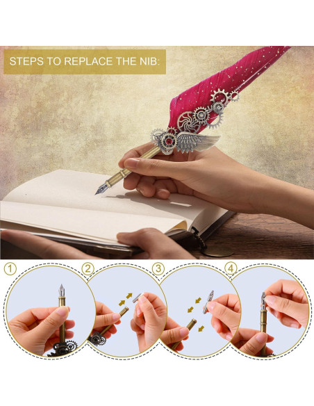 Juego de Caligrafía NC con Pluma de Pavo Real y Tinta