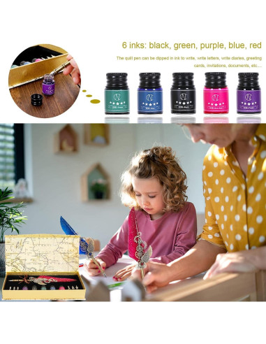 Juego de Caligrafía NC con Pluma de Pavo Real y Tinta