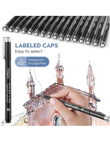 Bolígrafos de Dibujo YISAN 16 Piezas Micro Fineliner