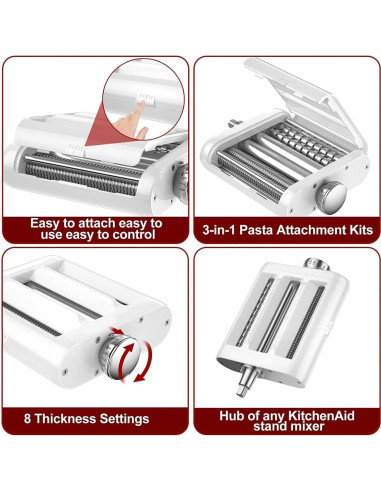 Accesorio de Pasta 3 en 1 COOSNUG para KitchenAid - Rodillo y Cortador